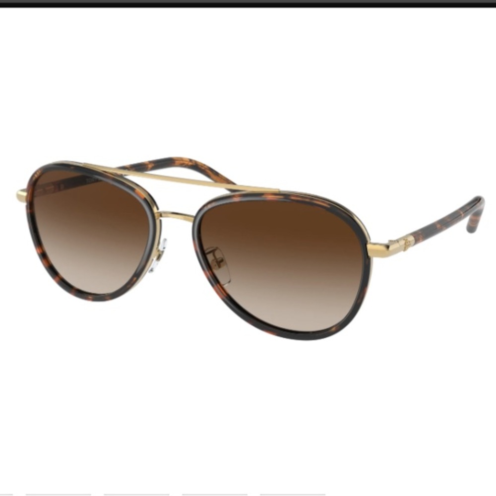 Tory Burch Tortoise and Gold Aviator Sunglasses